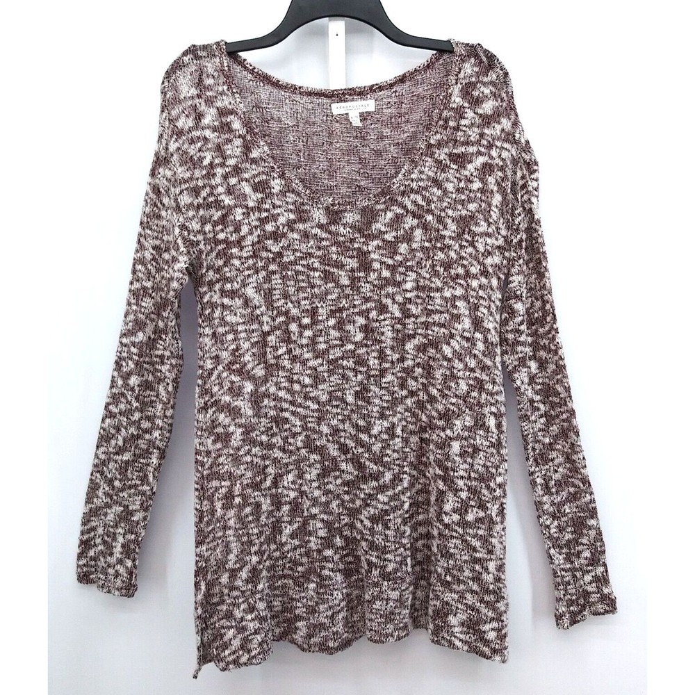 Aeropostale Womens Tunic Sheer Top Size XL Burgundy White Long Sleeve Pullover
